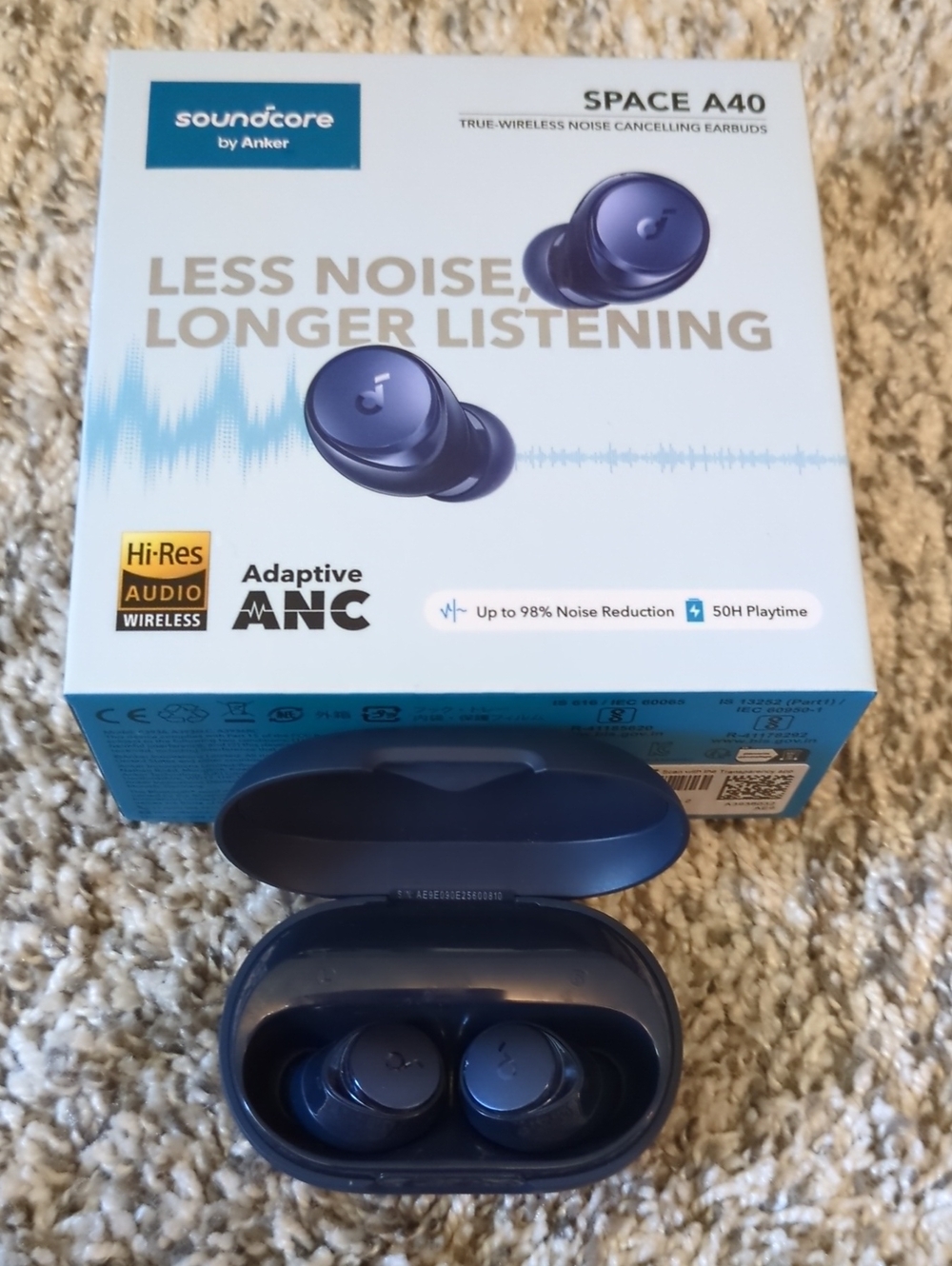 Space A40 True Wireless Noise Cancelling Earbuds - Blue